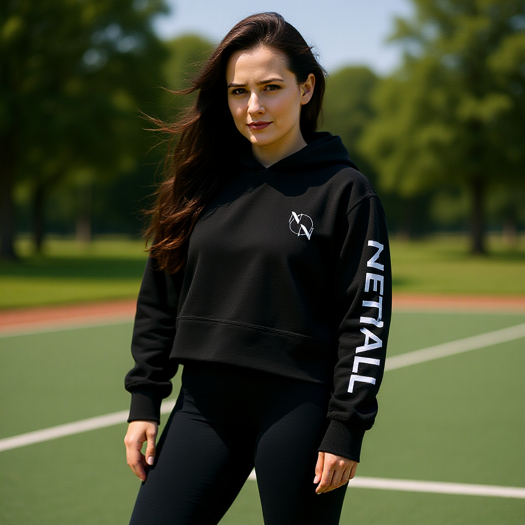 Ladies 'Netball' Arm Relaxed Hoodie Black & White