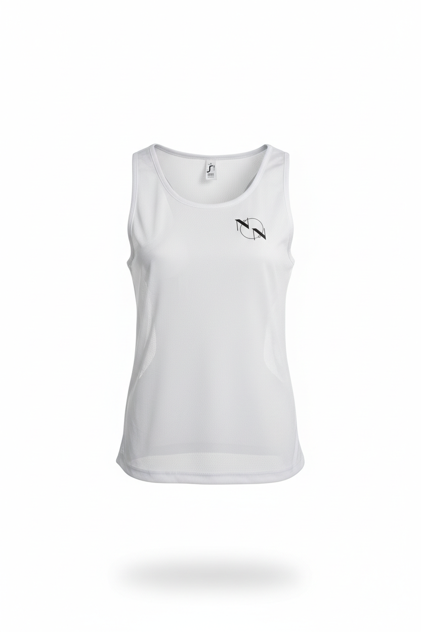 Ladies Sporty Performance Tank Top White & Black