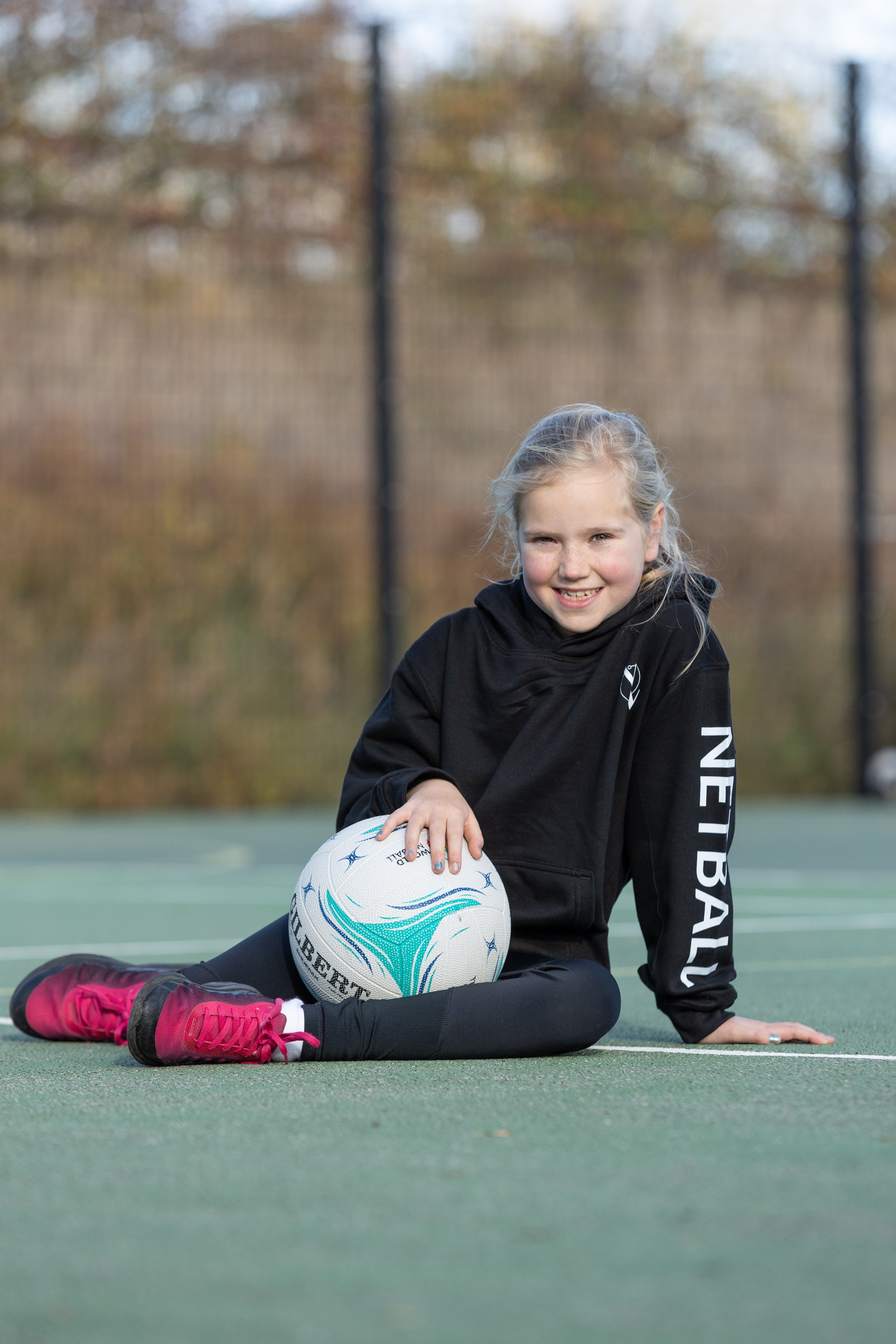 Kids 'Netball' Hoodie, Black & White