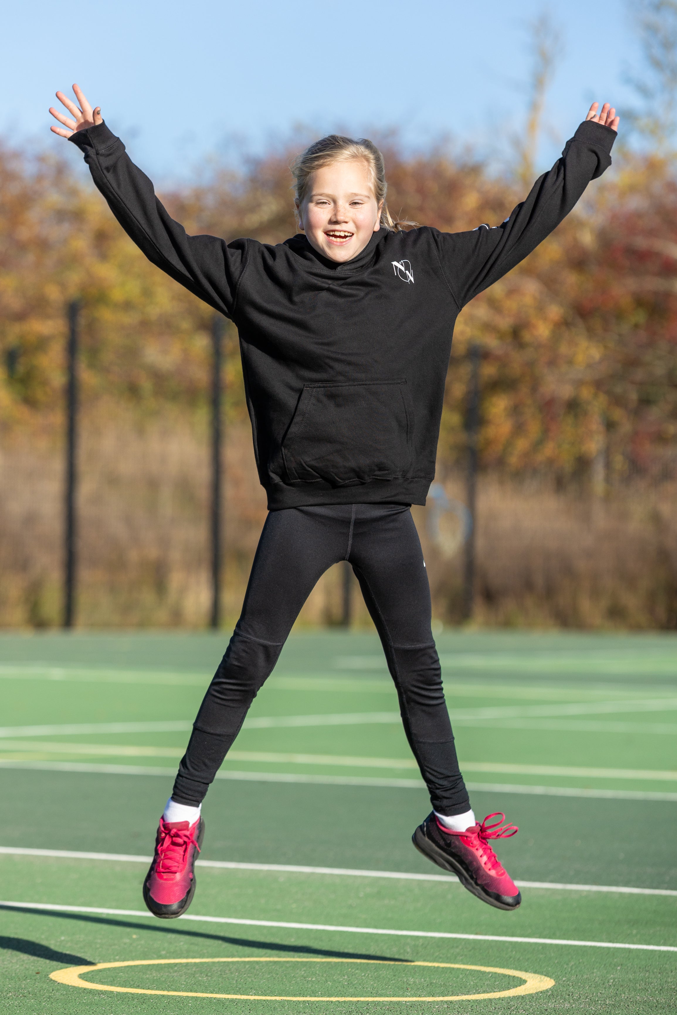 Kids 'Netball' Hoodie, Black & White