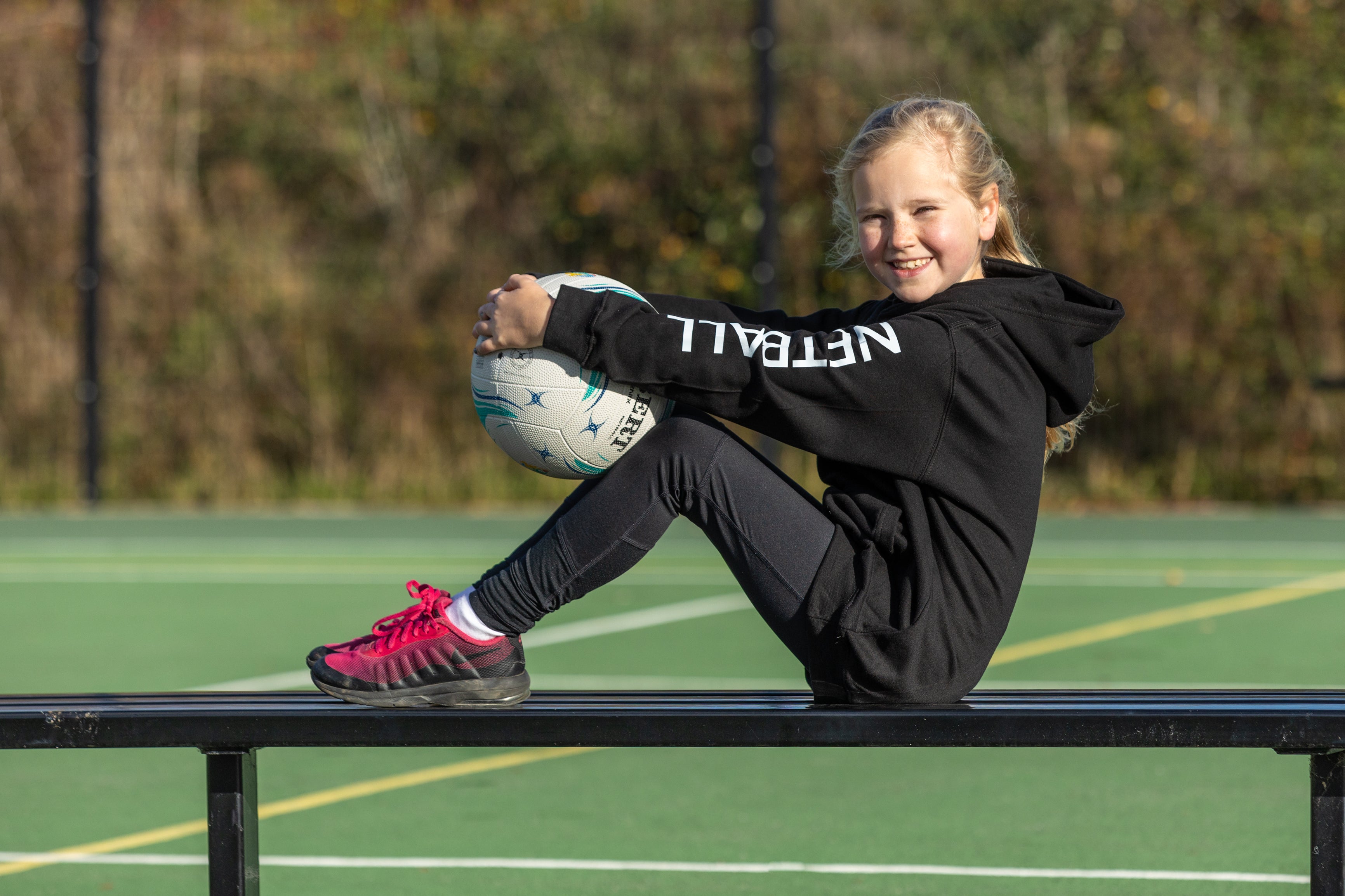 Kids 'Netball' Hoodie, Black & White