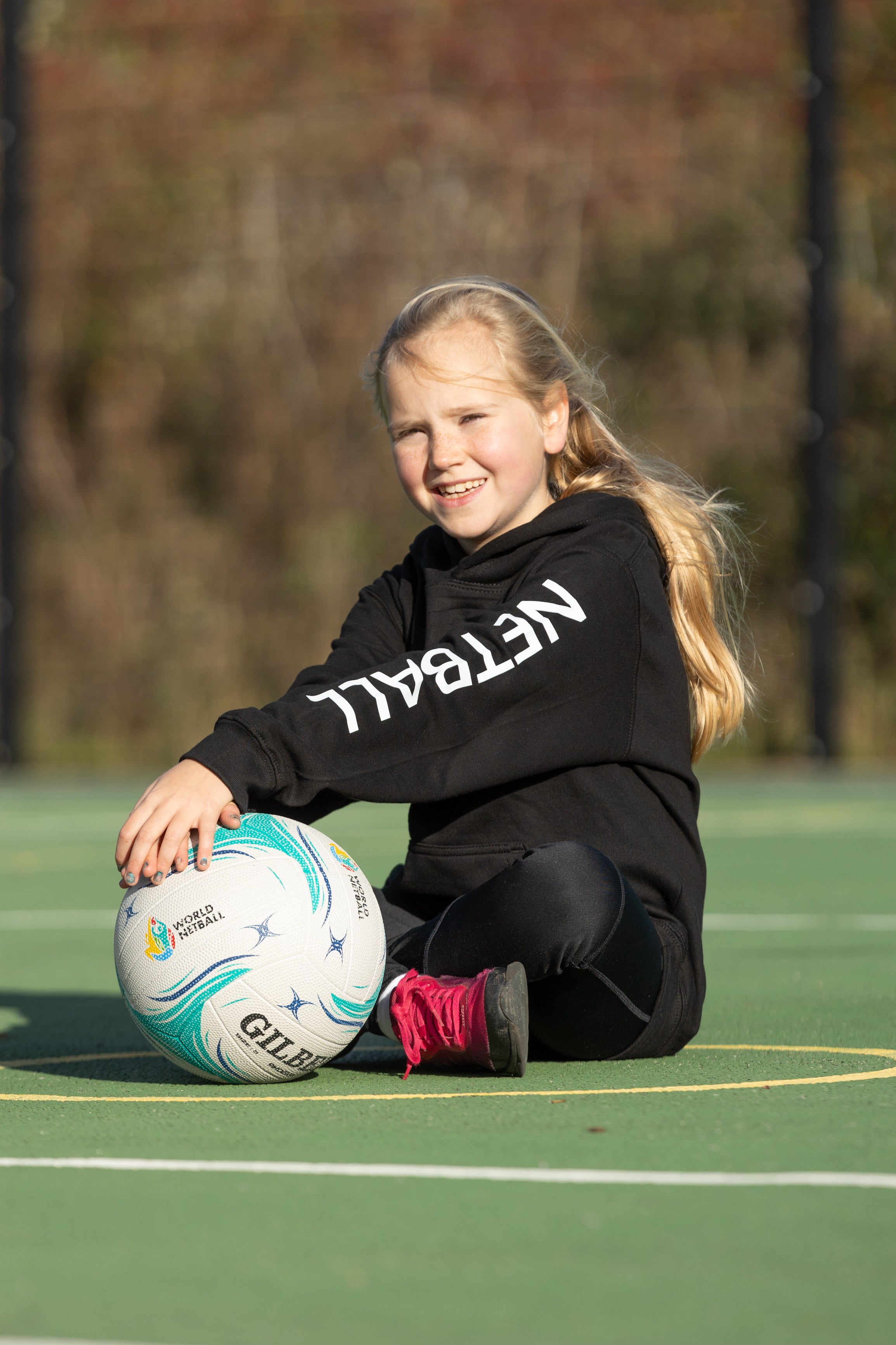 Kids 'Netball' Hoodie, Black & White