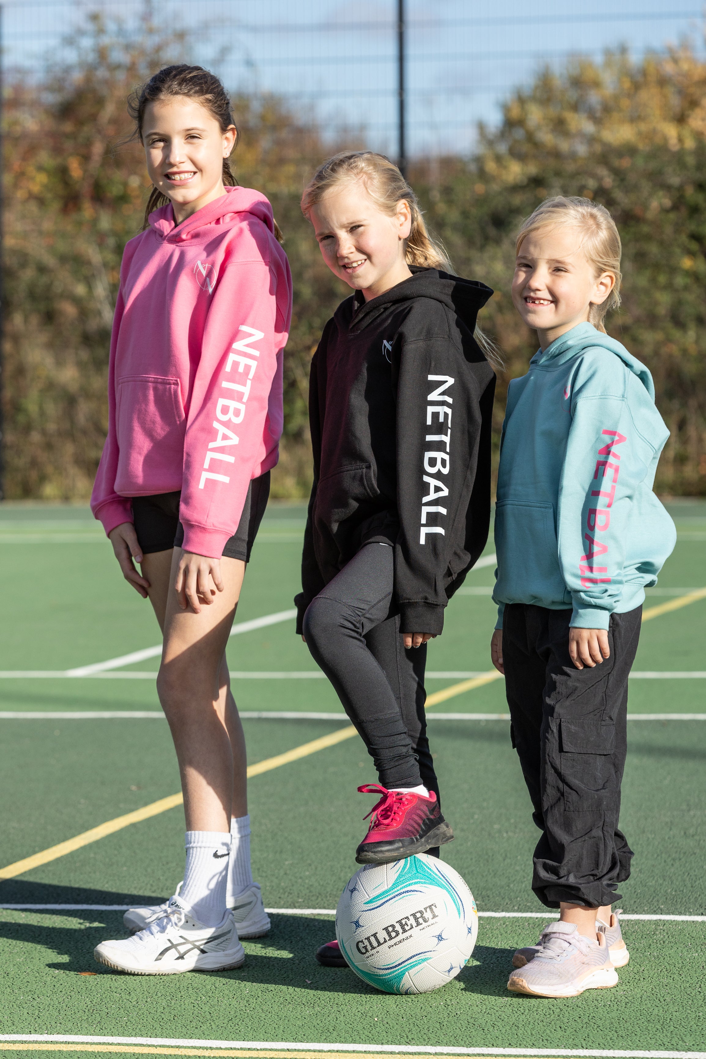 Kids 'Netball' Hoodie, Pink & White