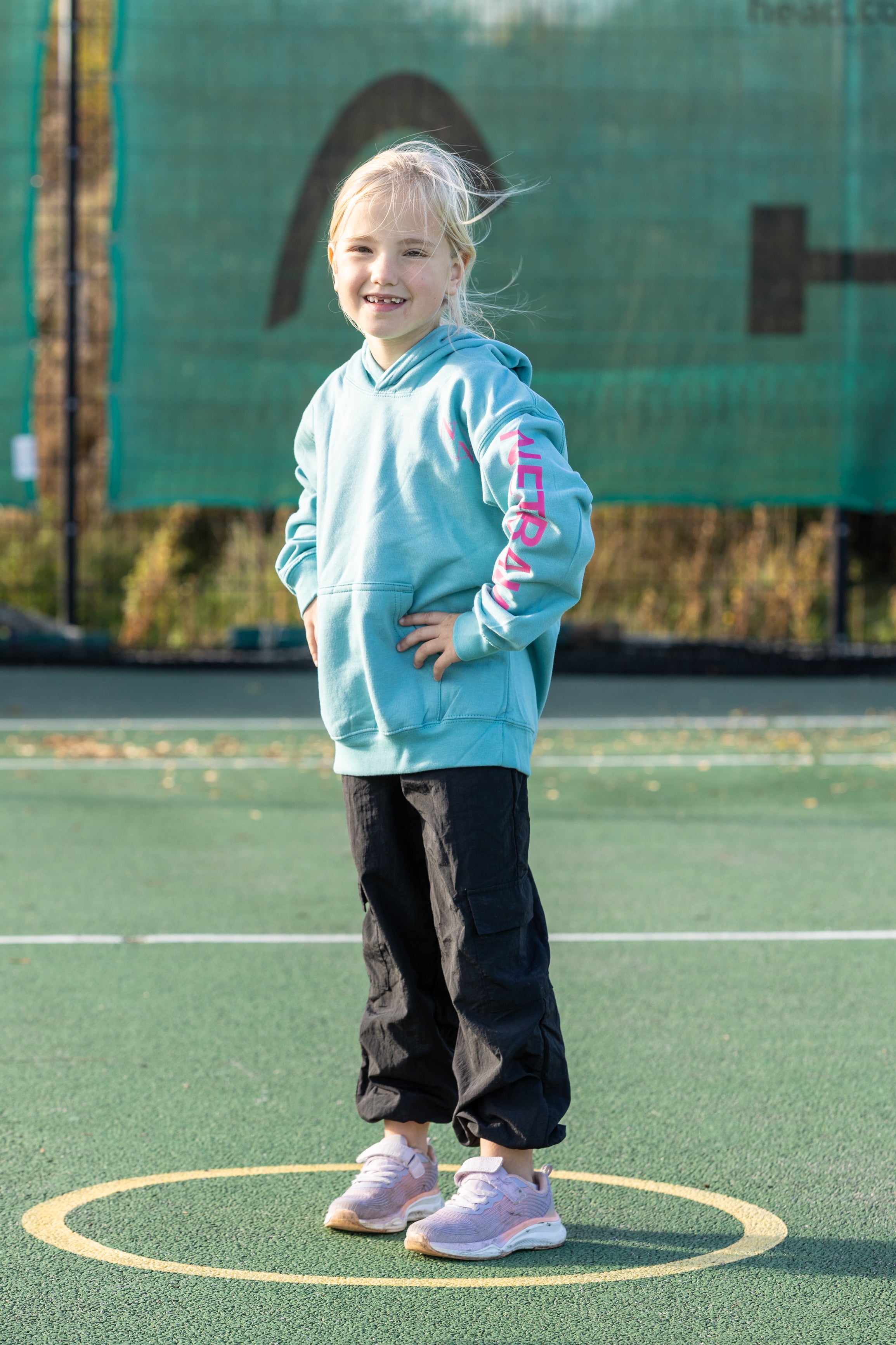 Kids 'Netball' Hoodie, Blue & Pink