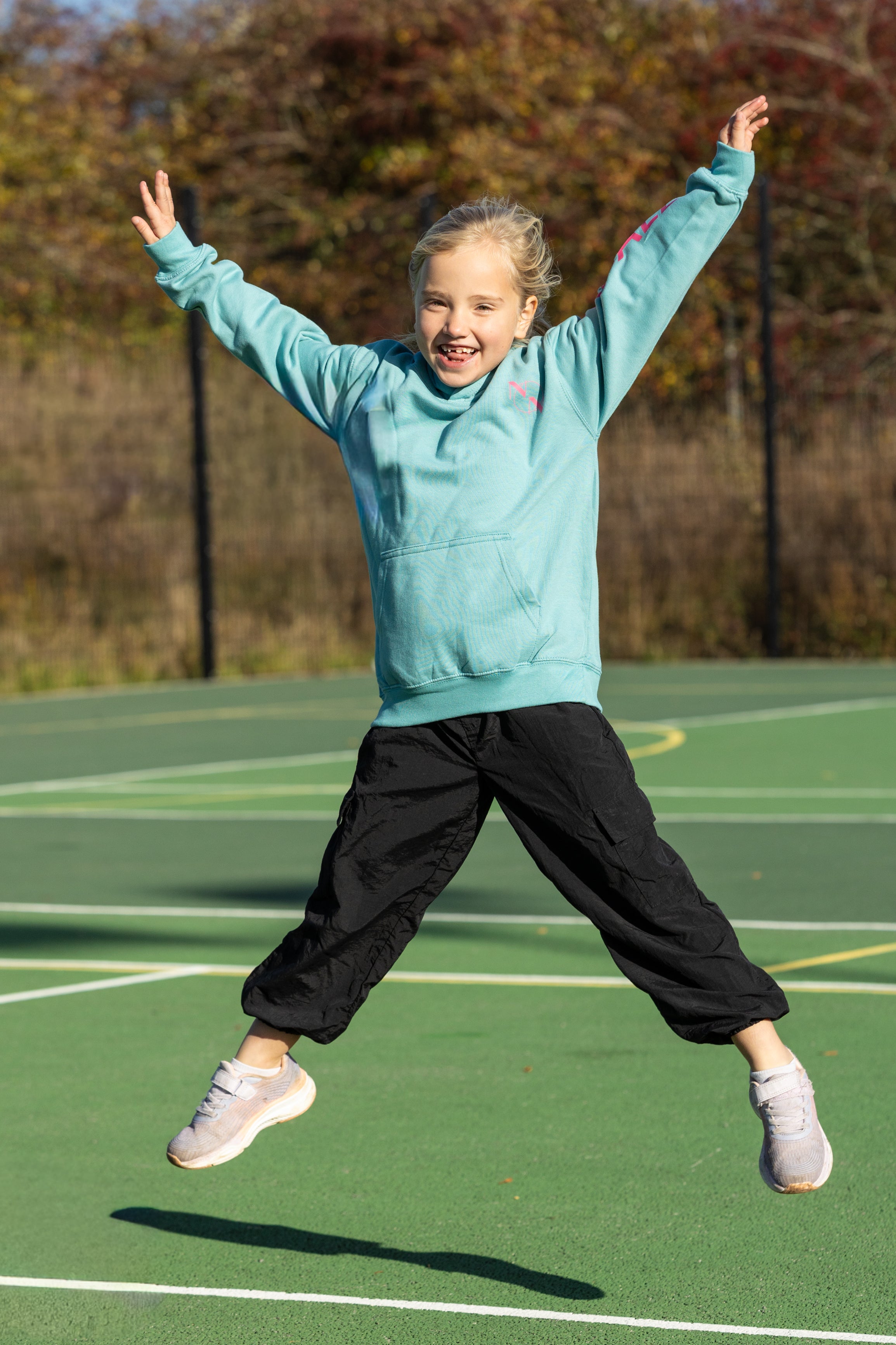 Kids 'Netball' Hoodie, Blue & Pink