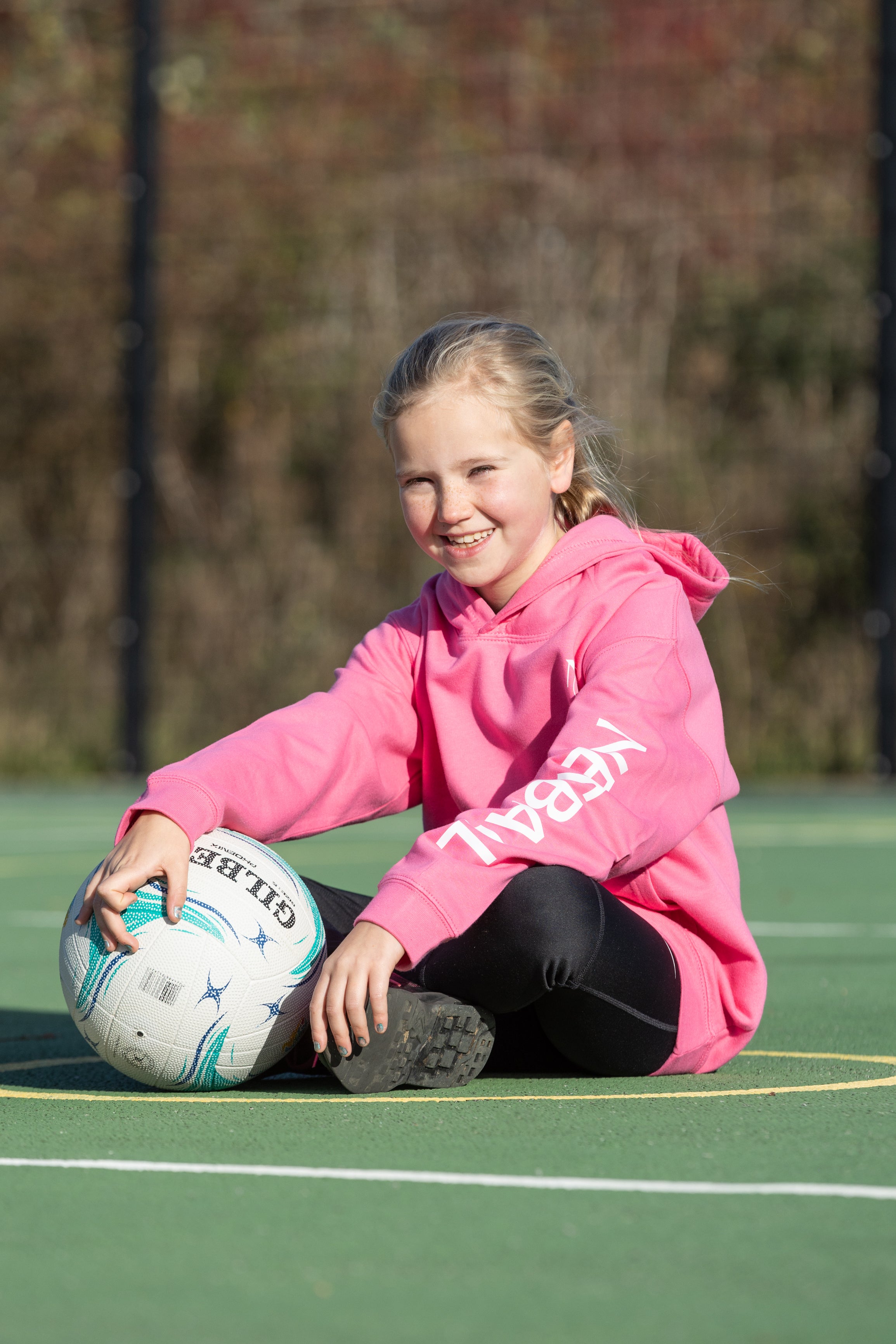 Kids 'Netball' Hoodie, Pink & White