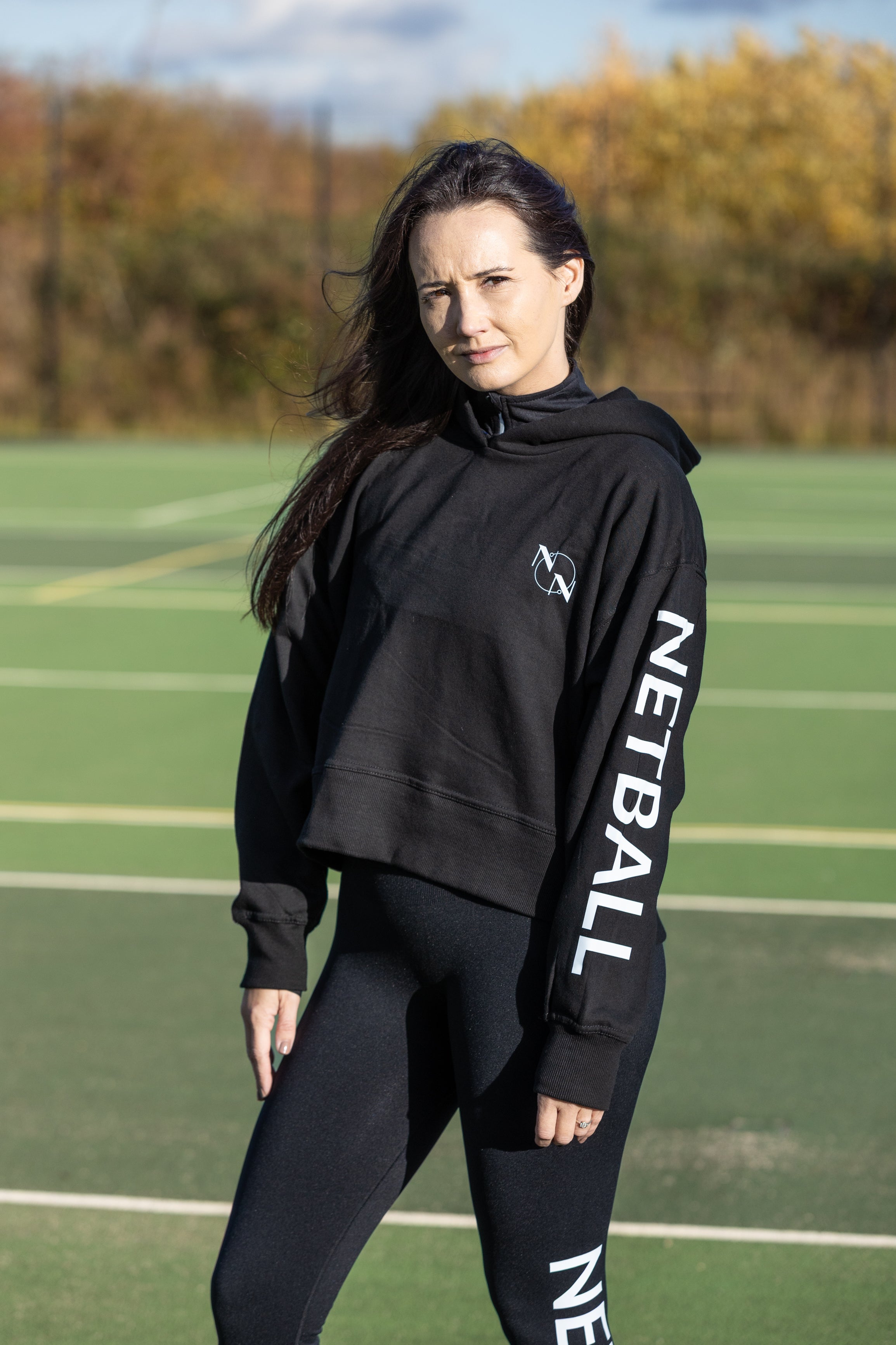 Ladies 'Netball' Arm Relaxed Hoodie Black & White
