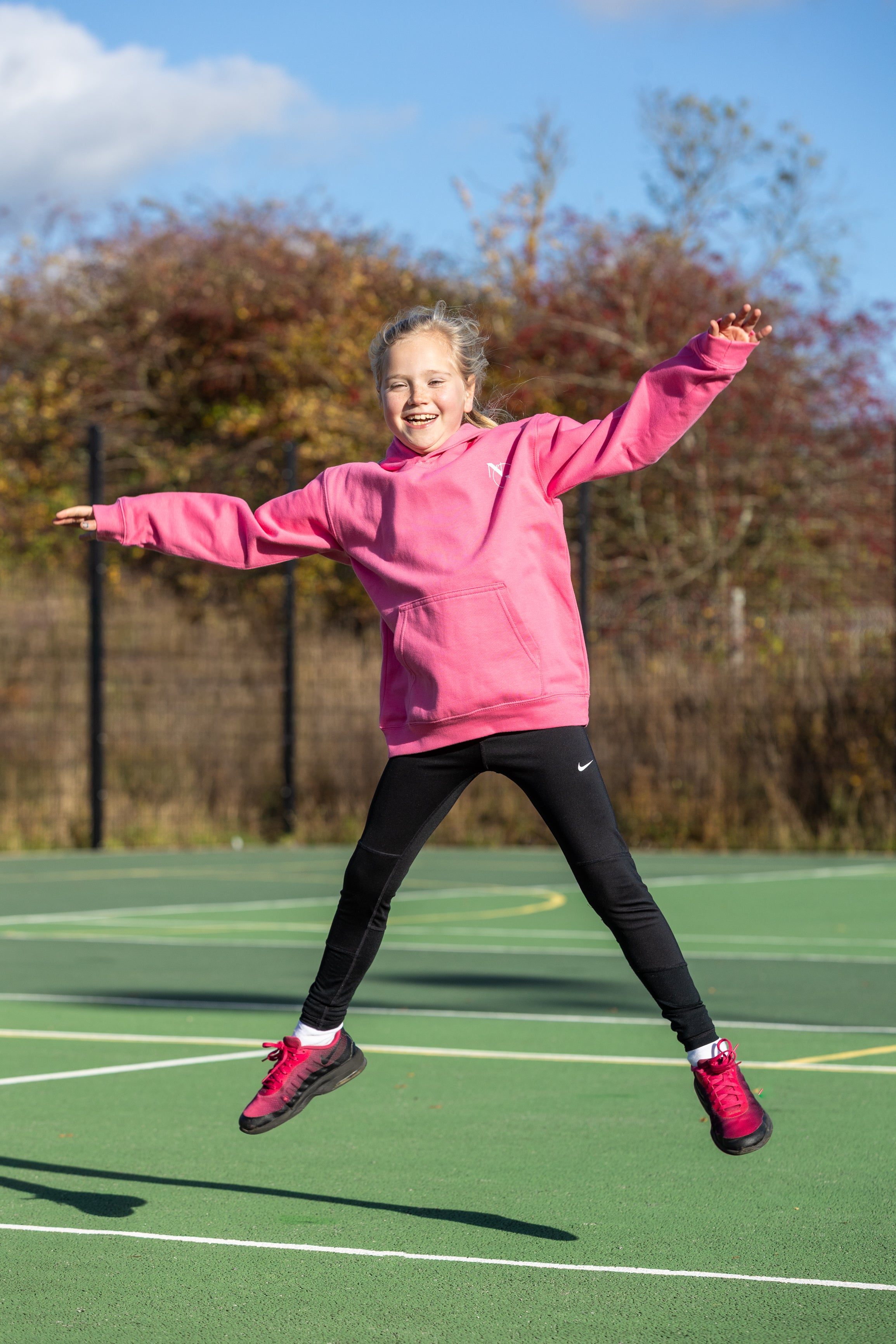 Kids 'Netball' Hoodie, Pink & White