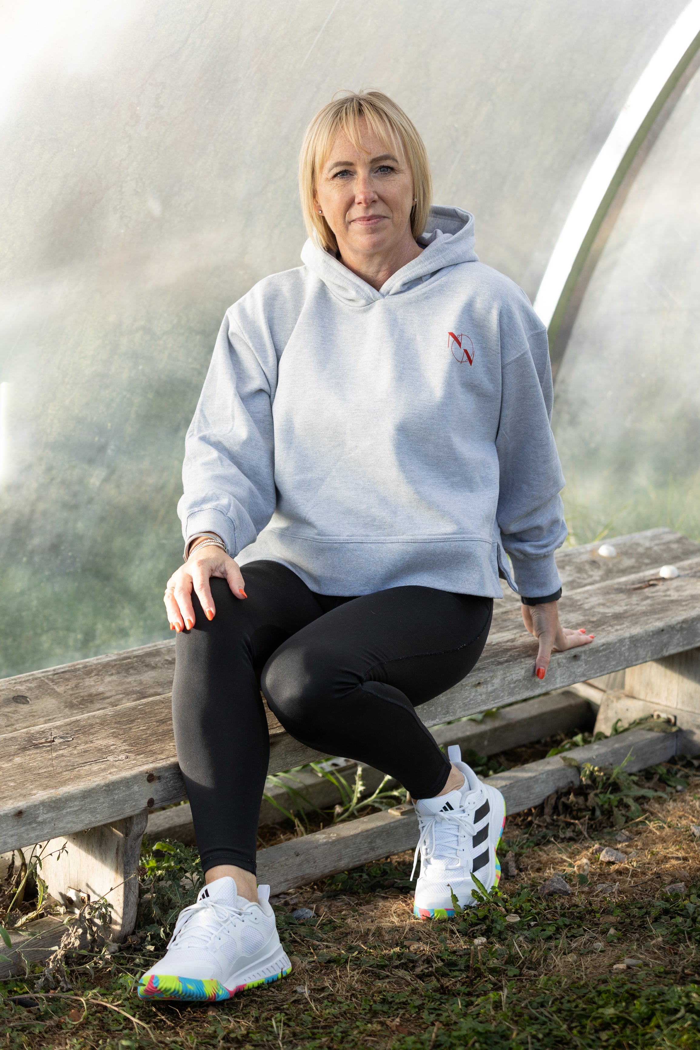 Ladies 'Niche Netball' Logo Relaxed Hoodie Grey/Red
