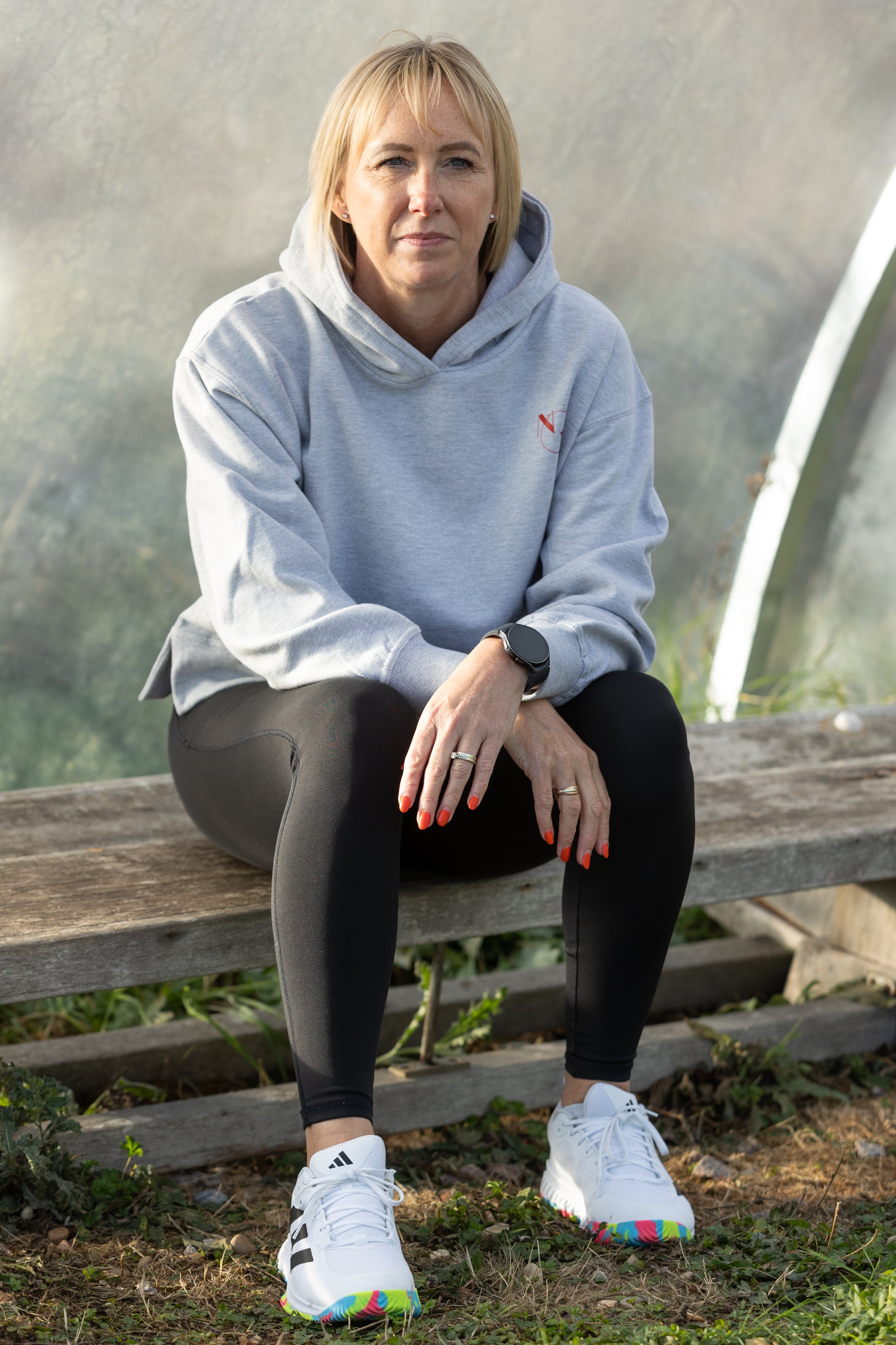 Ladies 'Niche Netball' Logo Relaxed Hoodie Grey/Red