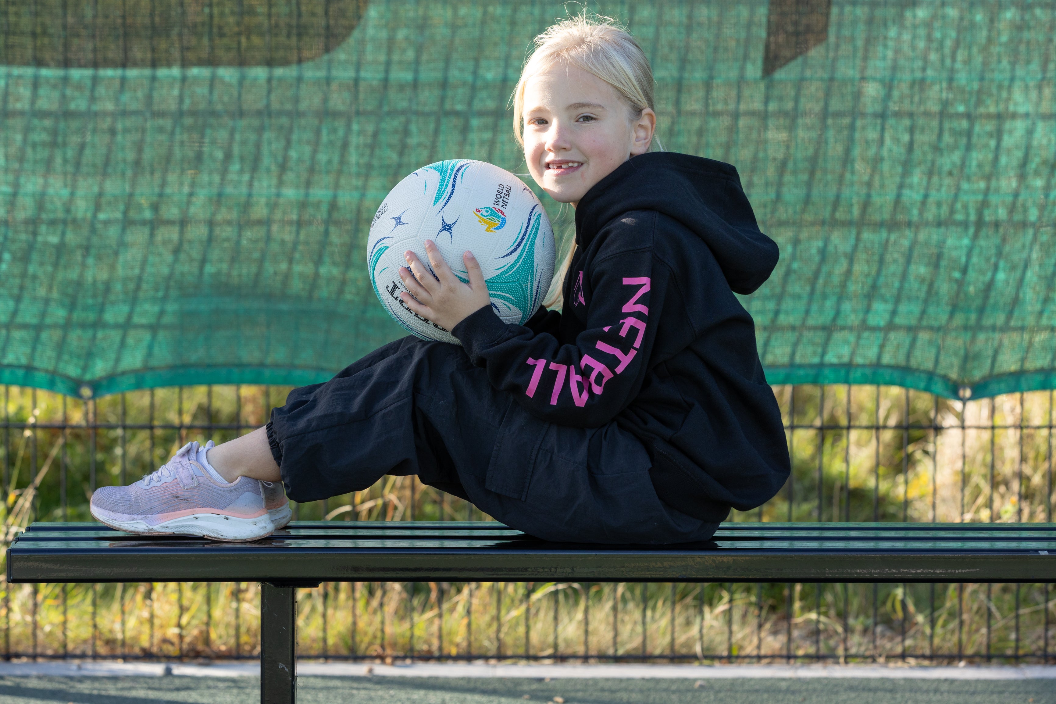Kids 'Netball' Hoodie, Black & Pink